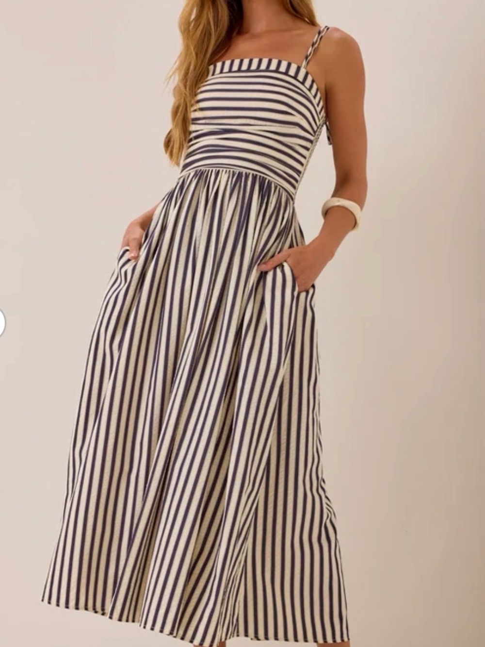 Striped Black & White Spaghetti-Strap Maxi Dress